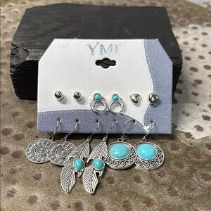 YMI Silver and Turquoise Earring Set